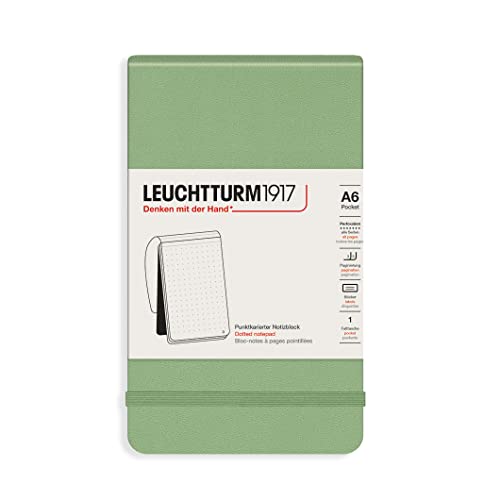 LEUCHTTURM1917 364415 Notizblock Pocket (A6), Hardcover, 94 nummerierte Seiten, dotted, Salbei von LEUCHTTURM1917