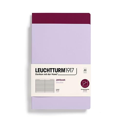 LEUCHTTURM1917 368176 Jottbook (A5), 59 nummerierte Seiten, Liniert, Lilac und Port Red, im Doppelpack von LEUCHTTURM1917