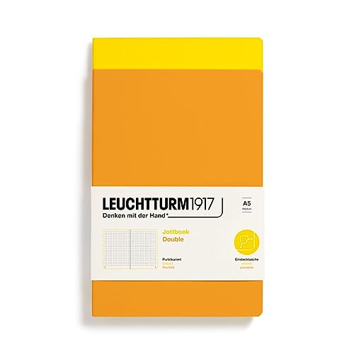 LEUCHTTURM1917 368178 Jottbook (A5), 59 nummerierte Seiten, Dotted, Zitrone und Rising Sun, im Doppelpack von LEUCHTTURM1917