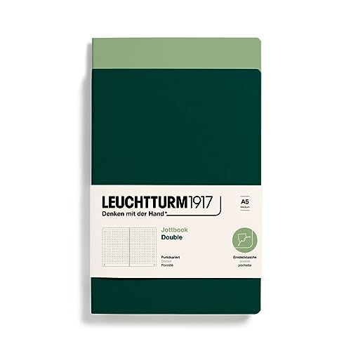 LEUCHTTURM1917 368181 Jottbook (A5), 59 nummerierte Seiten, Dotted, Salbei und Forest Green, im Doppelpack von LEUCHTTURM1917