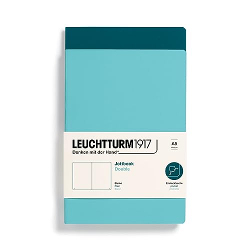 LEUCHTTURM1917 368183 Jottbook (A5), 59 nummerierte Seiten, Blanko, Aquamarine und Pacific Green, im Doppelpack von LEUCHTTURM1917