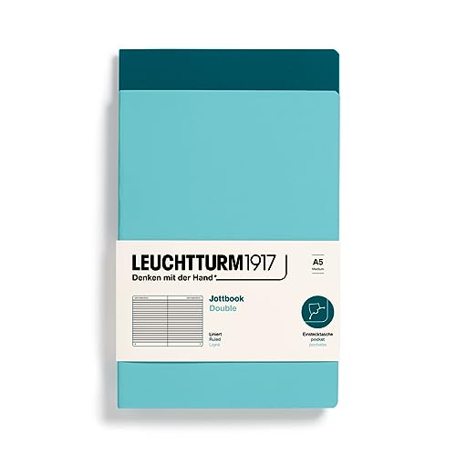 LEUCHTTURM1917 368185 Jottbook (A5), 59 nummerierte Seiten, Liniert, Aquamarine und Pacific Green, Doppelpack von LEUCHTTURM1917