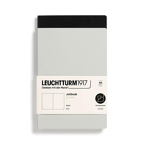 LEUCHTTURM1917 368186 Jottbook (A5), 59 nummerierte Seiten, Blanko, Light Grey und Schwarz, im Doppelpack von LEUCHTTURM1917