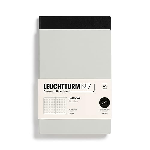 LEUCHTTURM1917 368187 Jottbook (A5), 59 nummerierte Seiten, Dotted, Light Grey und Schwarz, im Doppelpack von LEUCHTTURM1917
