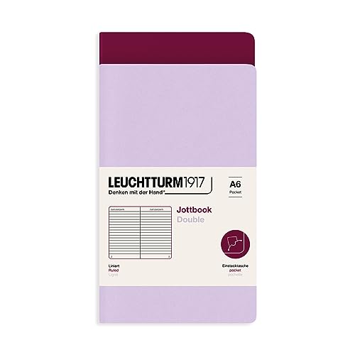 LEUCHTTURM1917 368191 Jottbook (A6), 59 nummerierte Seiten, Liniert, Lilac und Port Red, im Doppelpack von LEUCHTTURM1917