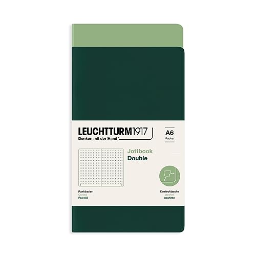 LEUCHTTURM1917 368196 Jottbook (A6), 59 nummerierte Seiten, Dotted, Salbei und Forest Green, im Doppelpack von LEUCHTTURM1917