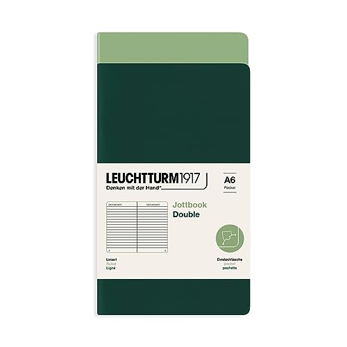 LEUCHTTURM1917 368197 Jottbook (A6), 59 nummerierte Seiten, Liniert, Salbei und Forest Green, im Doppelpack von LEUCHTTURM1917