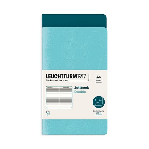LEUCHTTURM1917 368200 Jottbook (A6), 59 nummerierte Seiten, Liniert, Aquamarine und Pacific Green, Doppelpack von LEUCHTTURM1917