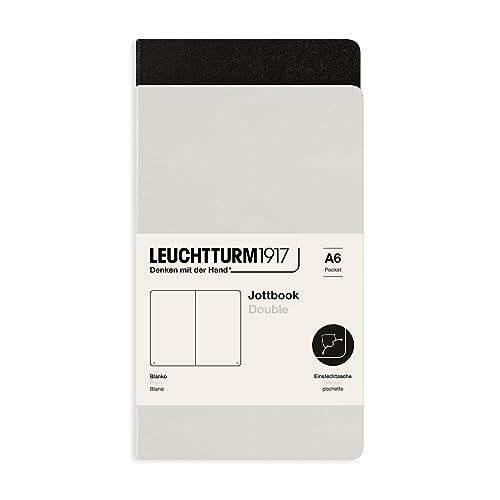 LEUCHTTURM1917 368201 Jottbook (A6), 59 nummerierte Seiten, Blanko, Light Grey und Schwarz, im Doppelpack von LEUCHTTURM1917