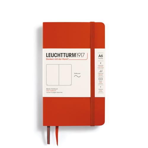 LEUCHTTURM1917 370323 Notizbuch Pocket (A6), Softcover, 123 nummerierte Seiten, Fox Red, Blanko von LEUCHTTURM1917