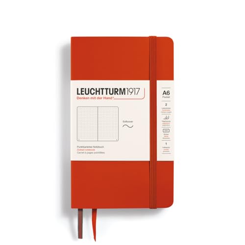 LEUCHTTURM1917 370324 Notizbuch Pocket (A6), Softcover, 123 nummerierte Seiten, Fox Red, Dotted von LEUCHTTURM1917