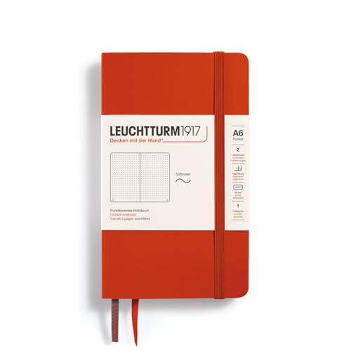 LEUCHTTURM1917 370324 Notizbuch Pocket (A6), Softcover, 123 nummerierte Seiten, Fox Red, Dotted von LEUCHTTURM1917