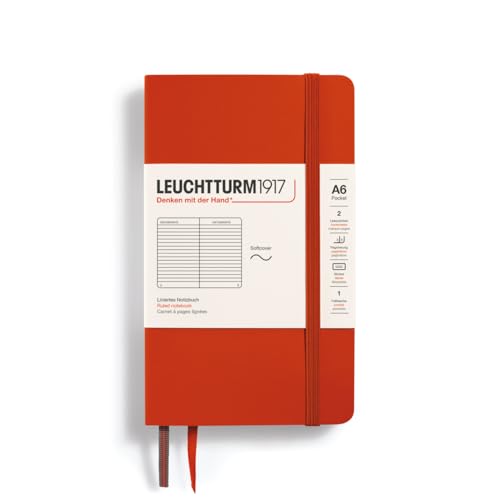 LEUCHTTURM1917 370325 Notizbuch Pocket (A6), Softcover, 123 nummerierte Seiten, Fox Red, Liniert von LEUCHTTURM1917