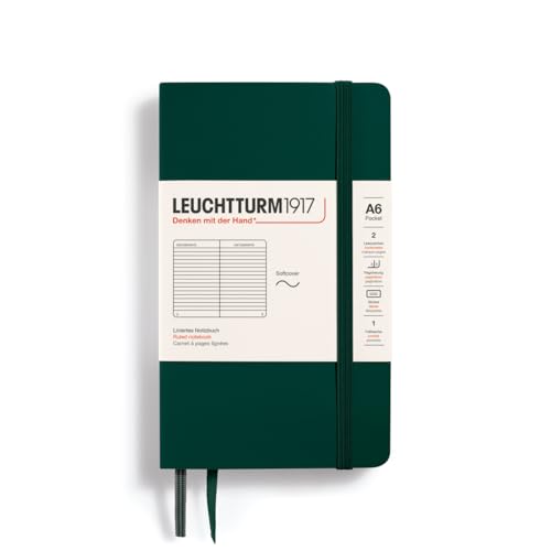 LEUCHTTURM1917 370328 Notizbuch Pocket (A6), Softcover, 123 nummerierte Seiten, Forest Green, Liniert von LEUCHTTURM1917