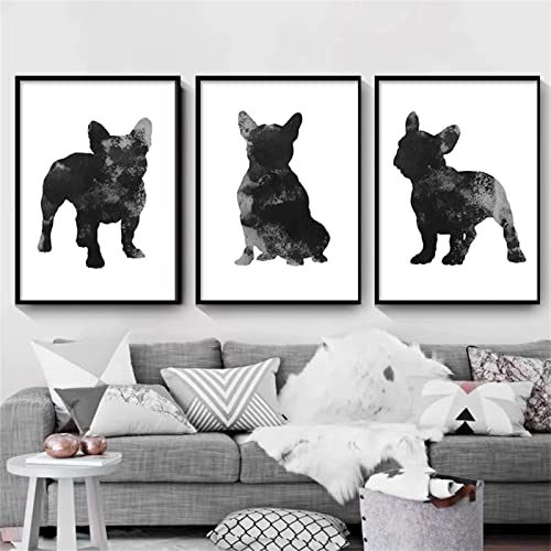 3 Teilig Diamond Painting Bilder,5D DIY Diamant Painting Vollbohrer Kit,Schwarzer französischer Bulldoggen-Hund Malen nach Zahlen Diamant,Geschenk für Erwachsene Kinder,Arts Craft Wand Decor 30x40cm von LEUYA