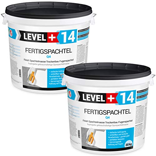 Fertigspachtel 40 kg Spachtelmasse Glättspachtel Fugenspachtel reinweiss Weiß RM14 von LEVEL PLUS