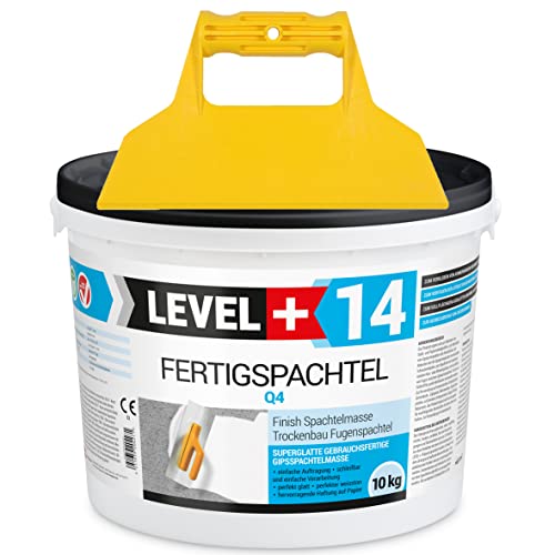 Fertigspachtel Spachtelmasse 10 kg Glättspachtel Fugenspachtel Reinweiss Weiß + Kunststoffspachtel ohne Zahnung Set RM14 von LEVEL+