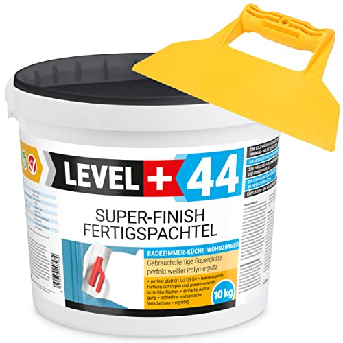 Super Finish Fertigspachtel Q1-Q4 Spachtelmasse 10kg Perfekt Glatt Weiß Innenbereich + Kunststoffspachtel ohne Zahnung Set RM44 von LEVEL+