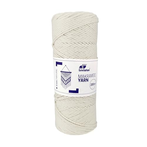 LEVIATAN Natürliches Makramee garn - 200m superweiche Makramee Schnur mit 3mm Einfachdrehung - 100% makramee Baumwolle Baumwollfadenseil für Basteln Natürliche Farbe LEVIATAN Natürliches Makramee garn - 200m superweiche Makramee Schnur mit 3mm Einfachdrehung - 100% makramee Baumwolle Baumwollfadenseil für Basteln Natürliche Farbe von Leviatan
