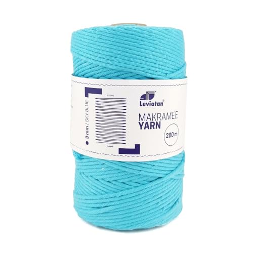 LEVIATAN - Natürliches Makramee Garn | 200m | Superweiche Schnur | 3mm Einfache Drehung | 100% Baumwolle | Perfekt für Basteln | Himmelblau LEVIATAN - Natürliches Makramee Garn | 200m | Superweiche Schnur | 3mm Einfache Drehung | 100% Baumwolle | Perfekt für Basteln | Himmelblau von Leviatan