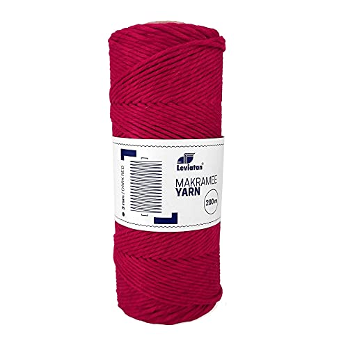LEVIATAN Natürliches Makramee garn - 200m superweiche Makramee Schnur mit 3mm Einfachdrehung - 100% makramee Baumwolle Baumwollfadenseil für Basteln, Hochzeits- und Weihnachtsdekorationen Dunkelrot LEVIATAN Natürliches Makramee garn - 200m superweiche Makramee Schnur mit 3mm Einfachdrehung - 100% makramee Baumwolle Baumwollfadenseil für Basteln, Hochzeits- und Weihnachtsdekorationen Dunkelrot von Leviatan