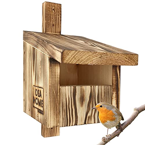 Leviatan IDEA HOME TURDUS Vogel Nistkasten Rotkehlchen, Rotschwänzchen aus Massiv-Holz - Verschraubt, Nistkästen für Vögel, Halbhöhle für Gartenrotschwanz, Vogelhaus Wetterfest von IDEA HOME