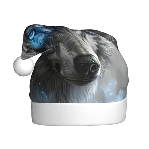 LEVNDIEJ Blaue Augen Wolf Weihnachtsmannmütze, Erwachsene, Weihnachtsmütze, Urlaub für Unisex, Weihnachtsmütze für Neujahrsparty von LEVNDIEJ