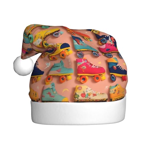LEVNDIEJ Bunte Rollschuh-Weihnachtsmannmütze, Erwachsene, Weihnachtsmütze, Urlaub für Unisex, Weihnachtsmütze für Neujahrsparty von LEVNDIEJ
