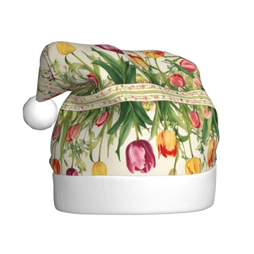 LEVNDIEJ Bunte Tulpen Weihnachtsmannmütze, Erwachsene, Weihnachtsmütze, Urlaub für Unisex, Weihnachtsmütze für Neujahrsparty von LEVNDIEJ