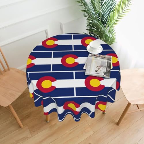 LEVNDIEJ Colorado Runde Tischdecke mit Staatsflaggen-Druck, für drinnen und draußen, Picknick-Tischdecke, Küche, Terrasse, Party von LEVNDIEJ