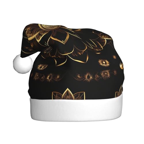 LEVNDIEJ Goldene Lotusblumen-Weihnachtsmannmütze, Erwachsene, Weihnachtsmütze, Urlaub für Unisex, Weihnachtsmütze für Neujahrsparty von LEVNDIEJ