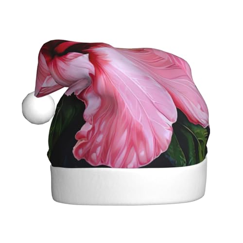LEVNDIEJ Hawaii-Weihnachtsmannmütze, rosa Blume, Erwachsene, Weihnachtsmütze, Urlaub für Unisex, Weihnachtsmütze für Neujahr, festliche Party von LEVNDIEJ