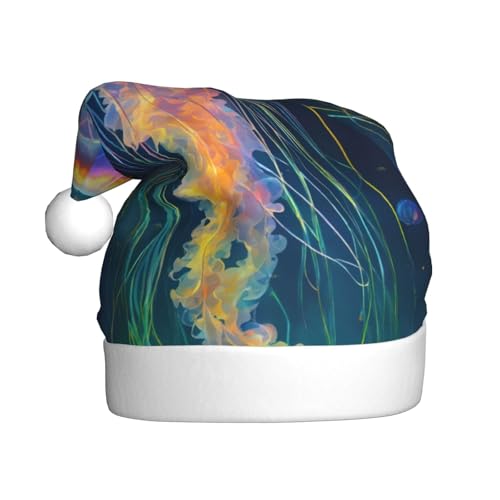 LEVNDIEJ Jellyfish Ocean Santa Hats für Erwachsene, Weihnachtsmütze, Urlaub für Unisex, Weihnachtsmütze für Neujahr, festliche Party von LEVNDIEJ