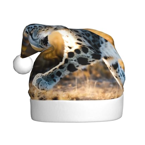 LEVNDIEJ Leoparden-Weihnachtsmannmütze, Erwachsene, Weihnachtsmütze, Urlaub für Unisex, Weihnachtsmütze für Neujahr, festliche Party von LEVNDIEJ