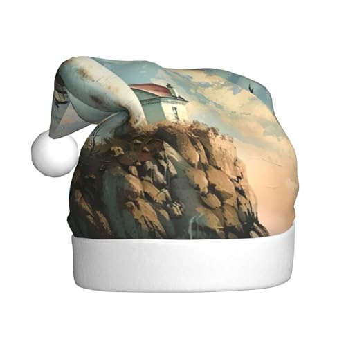 LEVNDIEJ Leuchtturm-Hintergrund, Weihnachtsmannmütze, Erwachsene, Weihnachtsmütze, Urlaub für Unisex, Weihnachtsmütze für Neujahr, festliche Party von LEVNDIEJ