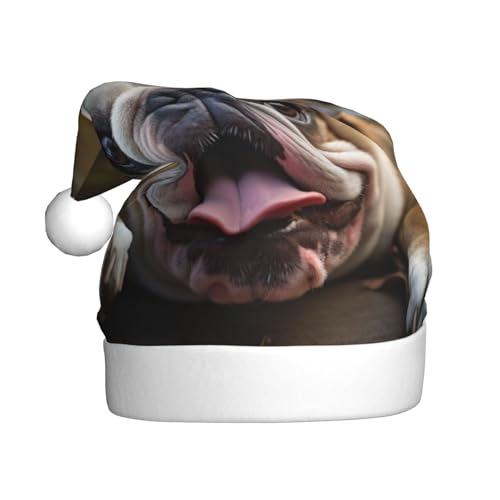 LEVNDIEJ Lustige englische Bulldogge Weihnachtsmannmütze, Erwachsene, Weihnachtsmütze, Urlaub für Unisex, Weihnachtsmütze für Neujahrsparty von LEVNDIEJ