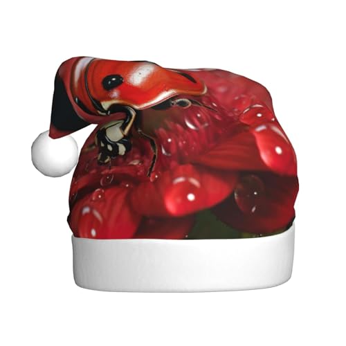 LEVNDIEJ Marienkäfer-Blumen-Weihnachtsmannmütze, Erwachsene, Weihnachtsmütze, Feiertag für Unisex, Weihnachtsmütze für Neujahr, festliche Party von LEVNDIEJ
