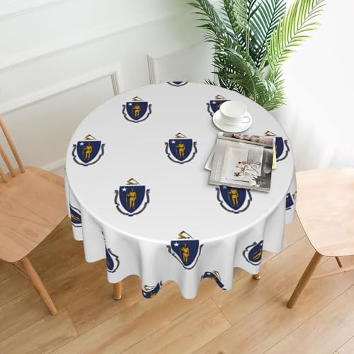 LEVNDIEJ Massachusetts Tischdecke mit Staatsflaggen-Druck, runde Tischdecke für drinnen und draußen, Picknick-Tischdecken, Küche, Terrasse, Party von LEVNDIEJ