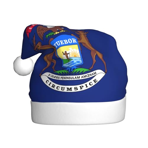 LEVNDIEJ Michigan-Staatsflagge, Weihnachtsmannmütze, Erwachsene, Weihnachtsmütze, Feiertag für Unisex, Weihnachtsmütze für Neujahrsparty von LEVNDIEJ