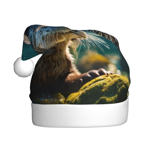LEVNDIEJ Niedliche braune Otter-Weihnachtsmannmütze, Erwachsene, Weihnachtsmütze, Urlaub für Unisex, Weihnachtsmütze für Neujahrsparty von LEVNDIEJ
