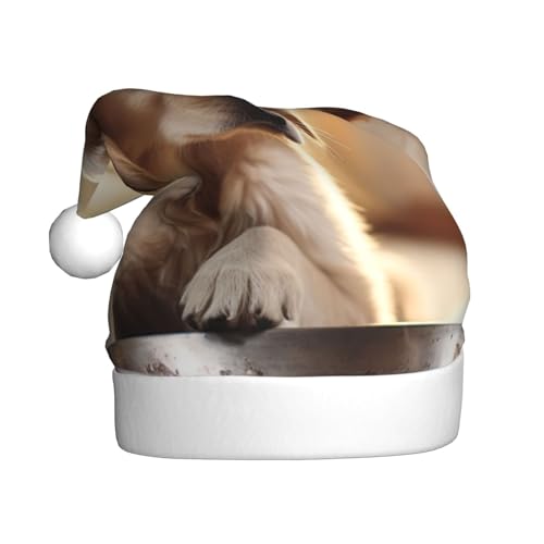 LEVNDIEJ Niedlicher Hundeknochen-Napf mit Pfotenmotiv, Weihnachtsmannmütze, für Erwachsene, Weihnachtsmütze, Urlaub, Unisex, Weihnachtsmütze für Neujahrsparty von LEVNDIEJ