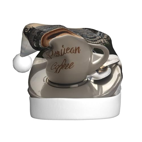 LEVNDIEJ Pariser Kaffee-Eiffelturm 02 Weihnachtsmannmütze, Erwachsene, Weihnachtsmütze, Urlaub für Unisex, Weihnachtsmütze für Neujahr, festliche Party von LEVNDIEJ
