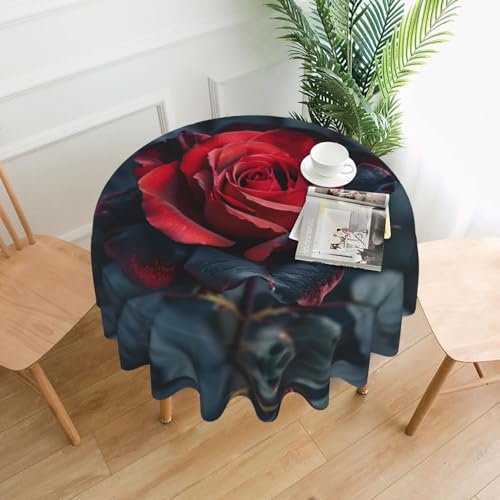 LEVNDIEJ Rote und schwarze Tischdecke mit Rosenmuster, für drinnen und draußen, Picknick-Tischdecke, Küche, Terrasse, Party von LEVNDIEJ
