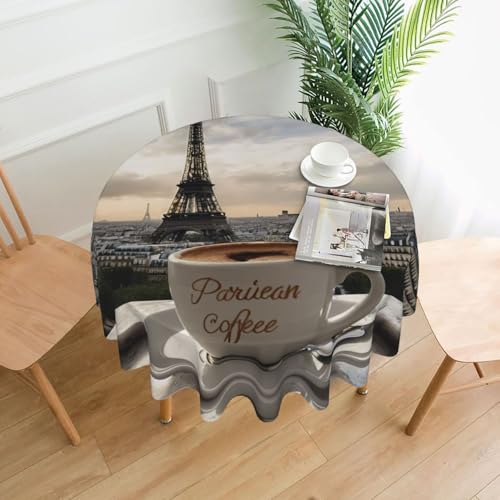 LEVNDIEJ Runde Tischdecke, Motiv: Pariser Kaffee-Eiffelturm 02, für drinnen und draußen, Picknick-Tischdecke, Küche, Terrasse, Party von LEVNDIEJ
