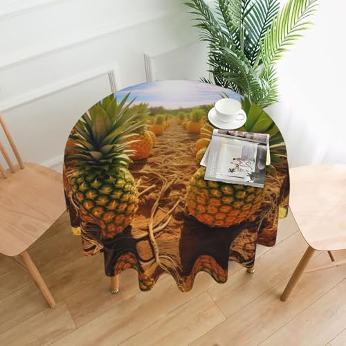 LEVNDIEJ Runde Tischdecke mit Ananas-Druck, für drinnen und draußen, Picknick-Tischdecke, Küche, Terrasse, Party von LEVNDIEJ