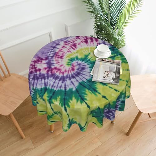 LEVNDIEJ Runde Tischdecke mit Batikmuster im Hippie-Stil, für drinnen und draußen, Picknick-Tischdecken, Küche, Terrasse, Party von LEVNDIEJ