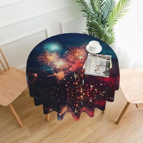 LEVNDIEJ Runde Tischdecke mit Feuerwerk-Druck, für drinnen und draußen, Picknick-Tischdecke, Küche, Terrasse, Party von LEVNDIEJ
