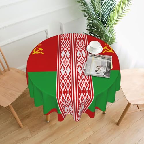 LEVNDIEJ Runde Tischdecke mit Flagge von Weißrussland, für drinnen und draußen, Picknick-Tischdecke, Küche, Terrasse, Party von LEVNDIEJ