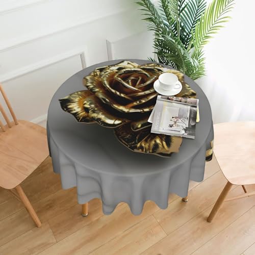 LEVNDIEJ Runde Tischdecke mit Goldrosen-Druck, für drinnen und draußen, Picknick-Tischdecke, Küche, Terrasse, Party von LEVNDIEJ