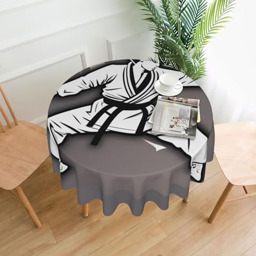 LEVNDIEJ Runde Tischdecke mit Karate-Highkick-Icon-Druck, für drinnen und draußen, Picknick-Tischdecken, Küche, Terrasse, Party von LEVNDIEJ